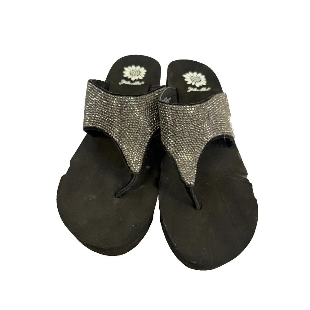 Yellow Box "Sam" black Rhinestone Fiip Flops size 9M - Picture 1 of 8